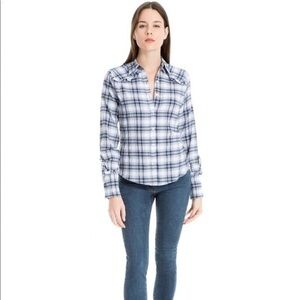 New Women’s Max Studio Ruffled Plaid Shirt